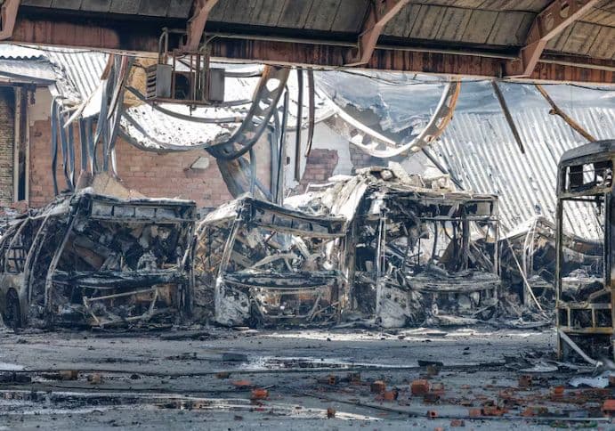 Fire burns down half of Burgos city bus fleet